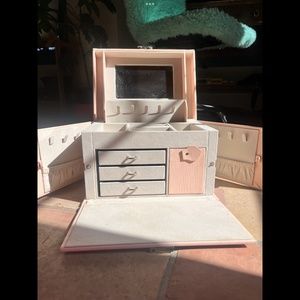 Pink folding multi compartment jewelry box